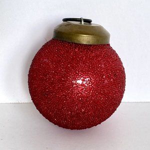 Vintage Heavy Red Kugel Ornament Christmas Micro Bead Covered Bronze Cap 2”